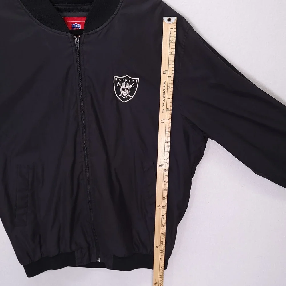 Vintage‎ Raiders Bomber Jacket Black Windbreaker Full Zip Mens XL Back Patch NFL